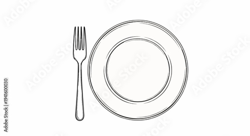 A sketched fork rests beside a plate, ready for a meal