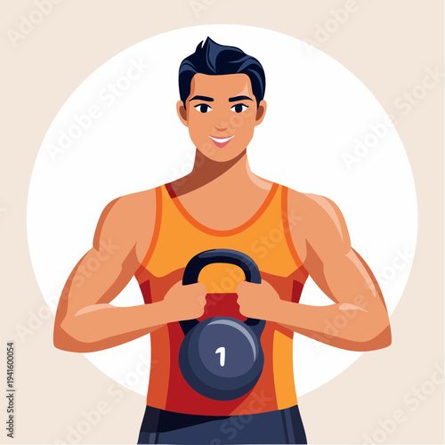 Man holding kettlebell for fitness and strength training exercise