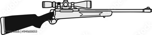 A sleek, minimalist illustration of a hunting rifle with a telescopic sight