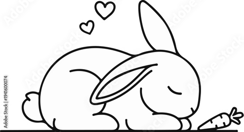 A sleeping bunny with hearts above, and a carrot nearby