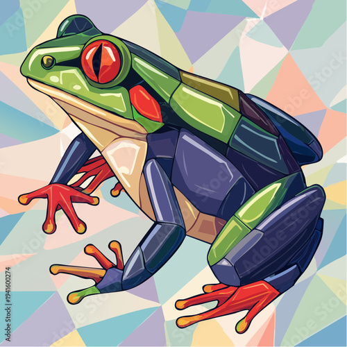 Vibrant Geometric Frog Artwork with Bold Colors and Abstract Design