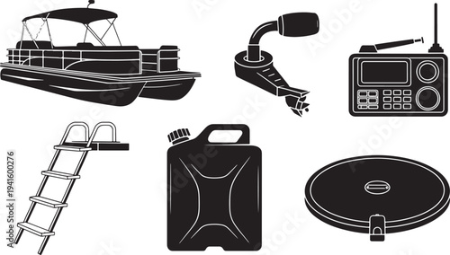 Pontoon boat accessories ladder gas can radio and steering wheel for water fun