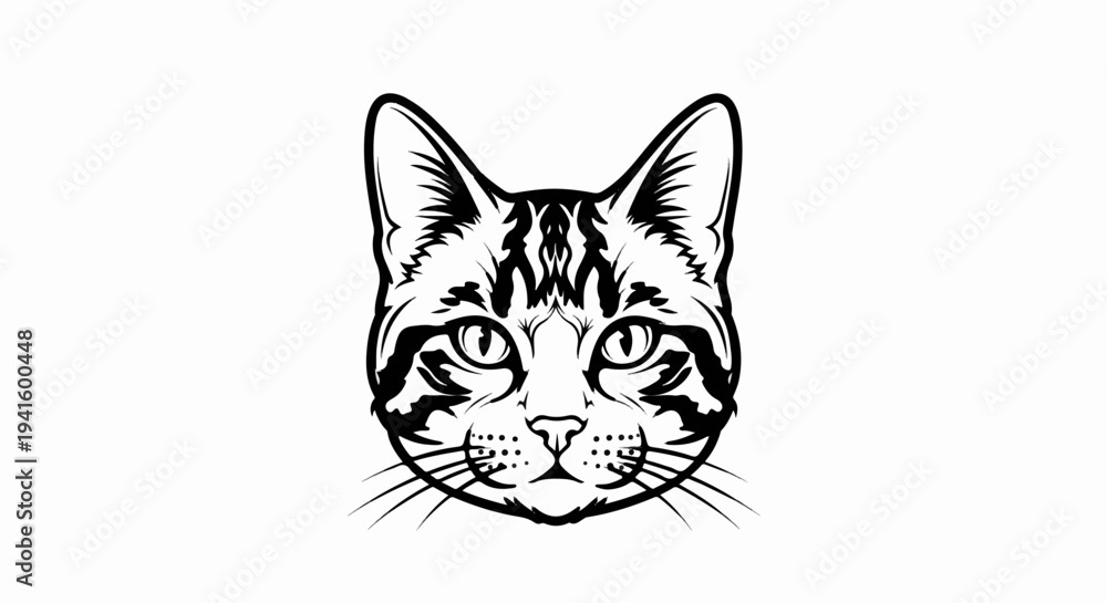 Fototapeta premium A striking black and white illustration of a cat's face