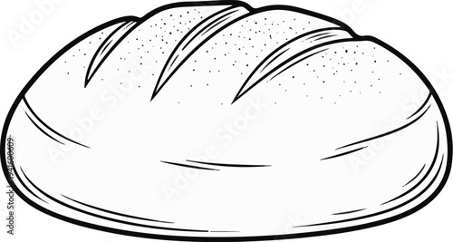 A simple black and white line drawing of a loaf of bread with scoring