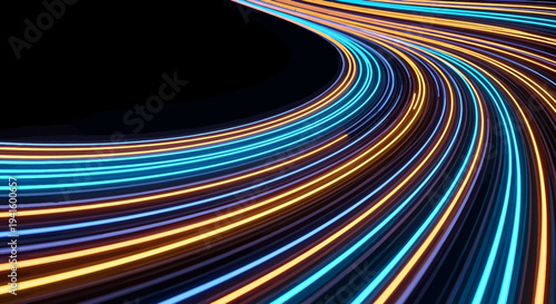 Vibrant neon light trails swirling in dynamic motion