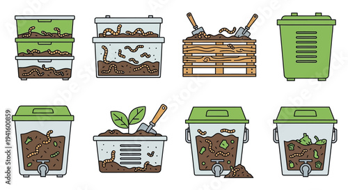 Compost bin stages vector