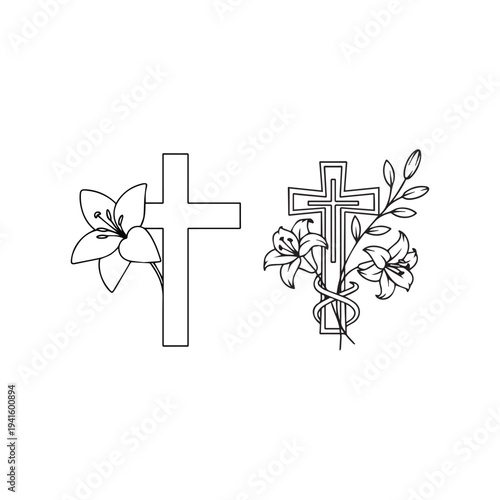 Religious Cross and Lily Icon Set for Easter 2026

