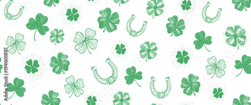 St. Patricks Day, clover set on white. Hand drawn illustrations	
