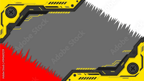 Vibrant and dynamic abstract geometric pattern with a powerful zigzag shape at its core, featuring energetic lines in yellow, green, and white on a striking dark background