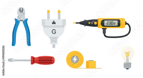 Collection of Electrical Tools and Components for Repair and Installation.