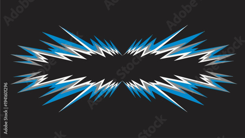 Vibrant and dynamic abstract geometric pattern with a powerful zigzag shape at its core, featuring energetic lines in yellow, green, and white on a striking dark background