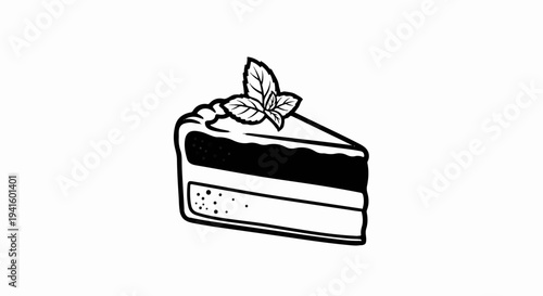 A hand-drawn slice of layered cake with mint leaf garnish