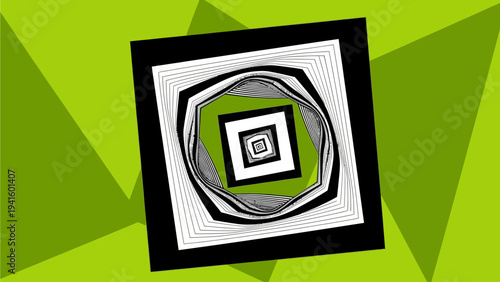 Vibrant and dynamic abstract geometric pattern with a powerful zigzag shape at its core, featuring energetic lines in yellow, green, and white on a striking dark background