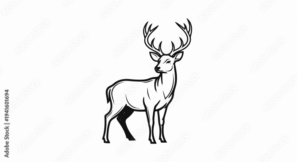 Fototapeta premium A majestic stag with large antlers stands gracefully on a white background