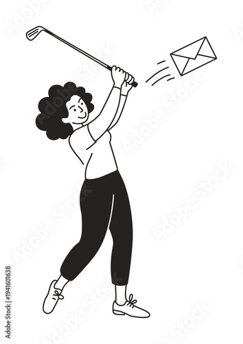 Woman Golfing Email Envelope Vector Illustration