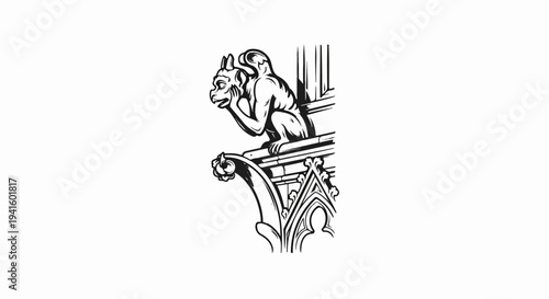 A gargoyle perches on an ornate gothic building edge