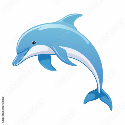 Vibrant blue dolphin illustration joyfully leaping from the water, capturing the essence of a playful marine creature in a dynamic and lively pose