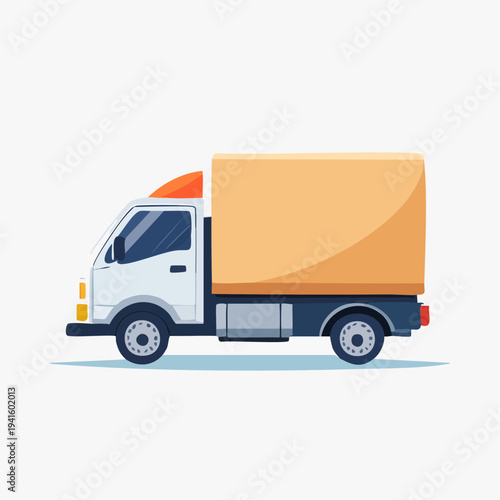 White cargo truck with orange tarp, side view, isolated on white background, illustration