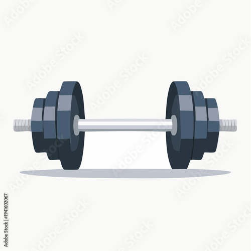 A simple, flat illustration of a weightlifting barbell with round plates on each side