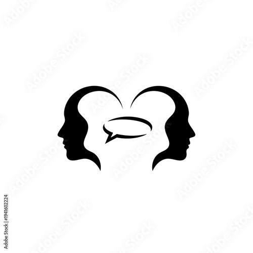 Two heads silhouettes communicating via speech bubble