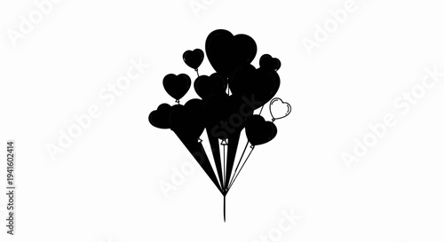 A dark cluster of heart-shaped balloons with one outline balloon