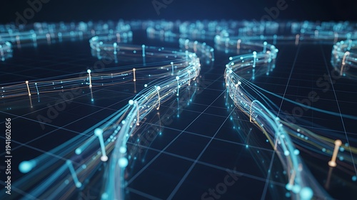 High speed data flowing through multiple intertwined optical fibers on a vast digital network grid