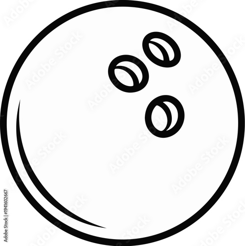 A simple, bold line drawing of a bowling ball with three finger holes