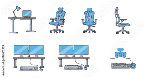 Ergonomic desk setups vector