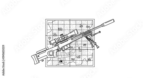 Sniper Rifle on Military Map: Strategic Warfare and Reconnaissance Concept