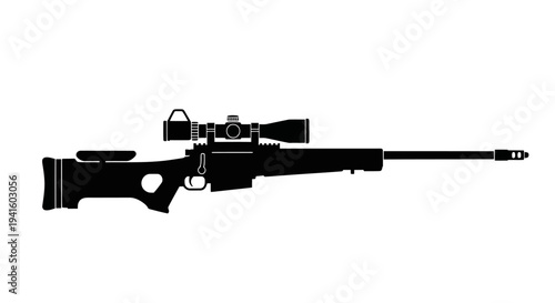 Sniper Rifle Silhouette with Scope - Tactical Weapon Icon