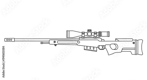 Sniper Rifle with Scope - Outline Drawing