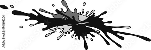 A dynamic splash of dark ink with lighter grey accents on white