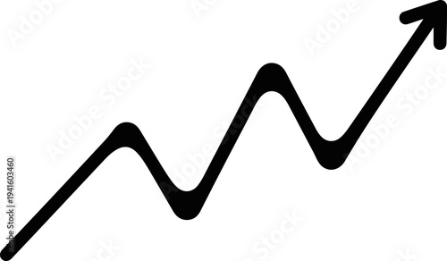 A bold, black, wavy line ascends diagonally with an arrow at its tip