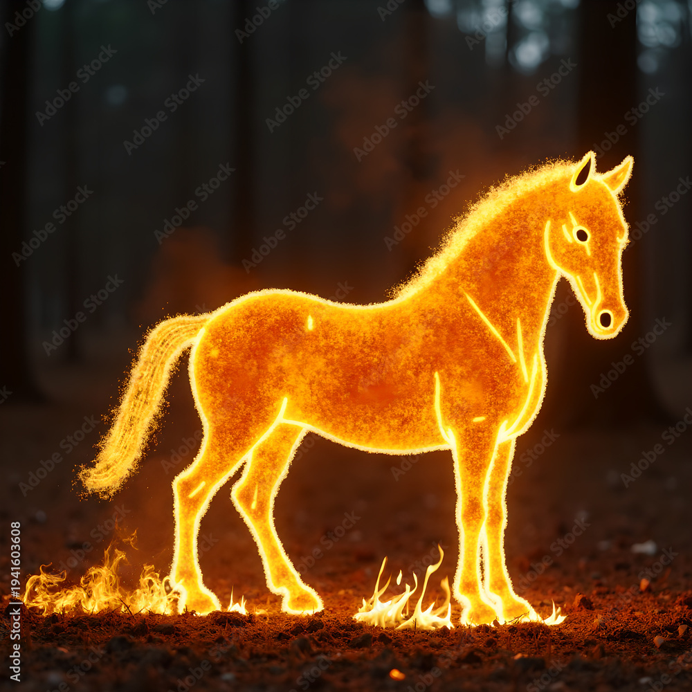 Fototapeta premium Horse on Fire with Flaming Mane Dramatic. Generative ai.