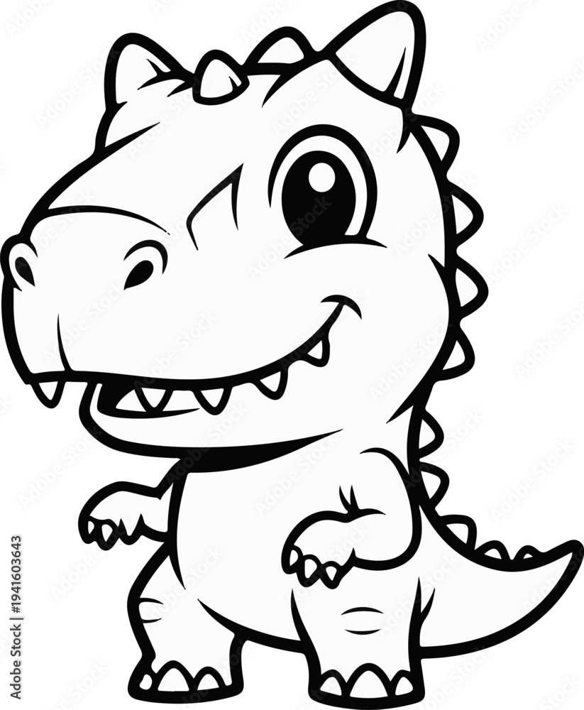 Fototapeta premium A cartoon dinosaur with large eyes and sharp teeth, standing on its hind legs