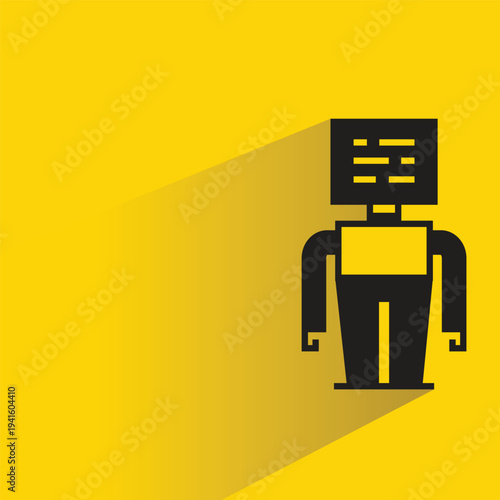 cartoon robot avatar with shadow on yellow background
