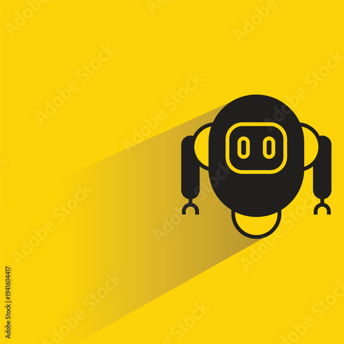 cartoon robot avatar with shadow on yellow background