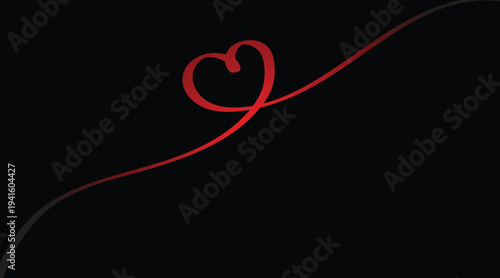 minimal red heart line art on black background design,
continuous one line heart shape romantic love concept,
abstract red heart curve line romantic dark backdrop