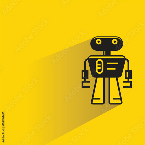 cartoon robot avatar with shadow on yellow background