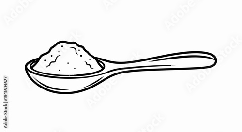 A black and white drawing of a spoon filled with granular powder