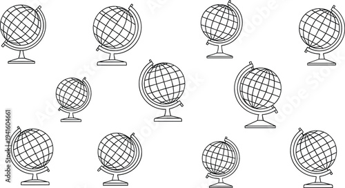 School Geography Globe Icon Set with Earth World Globes on Stand for Education, Classroom Learning, Global Study and Academic Teaching Materials