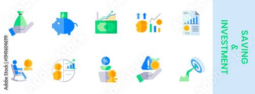 Saving and investment flat icon set