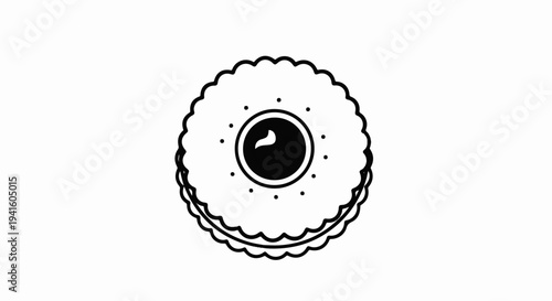 A simple black and white illustration of a sandwich cookie