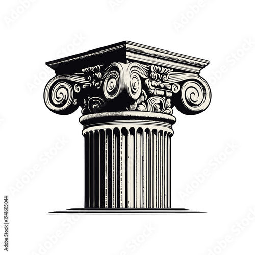 Architectural Ionic Column with Scroll Capital Vector Illustration