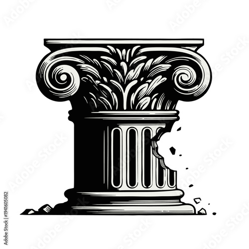 Broken Classical Architectural Column Icon Illustration