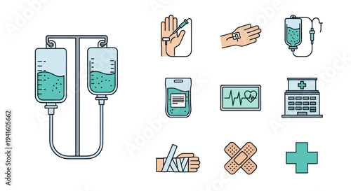 Two Medical Intravenous Drip Bags Hanging on Stand.
