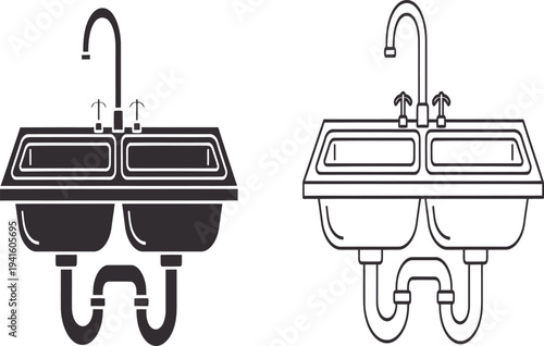 High-quality kitchen sink mixer tap vector illustration for bathroom and kitchen design, plumbing fixtures, sanitary ware, water faucet, and modern interior projects
