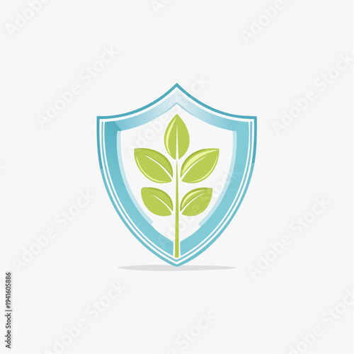 Green Shield Logo Representing Nature and Protection with a Plant