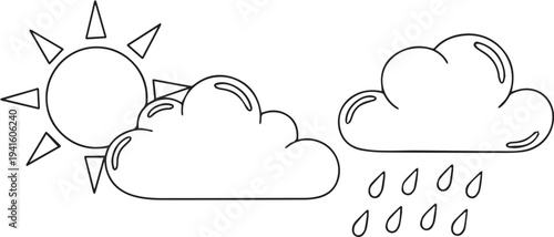 Weather icons set with sun and clouds vector