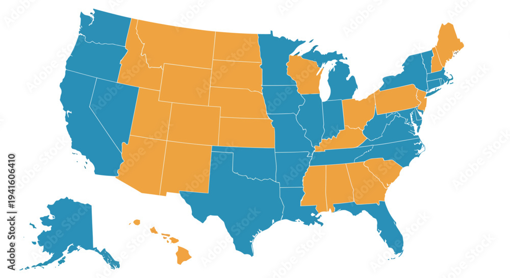 Fototapeta premium USA Geographic Map Showing State Data